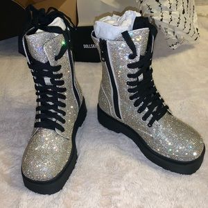 Dollskill Silver Bling Combat Boots